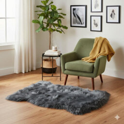 Homespace Direct Ltd Homespace Direct Luxury Faux Rabbit Fur Rug With Suede Backing Area Rug Plush Soft Accent Rug Dark Grey 60X90Cm - thumbnail 2