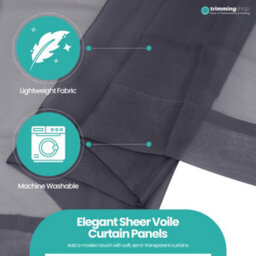 "Neel Blue Voile Curtains Slot Top, 2 Curtains, Grey - 56"" Width X 72"" Drop" - thumbnail 4