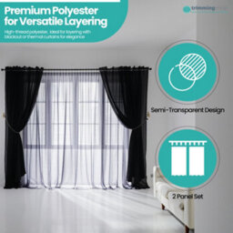 "Neel Blue Voile Curtains Slot Top, 2 Curtains, Grey - 56"" Width X 72"" Drop" - thumbnail 5