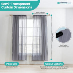 "Neel Blue Voile Curtains Slot Top, 2 Curtains, Grey - 56"" Width X 72"" Drop" - thumbnail 2