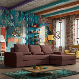Virago Corner Sofa Bed For Living Room Foam Seat Wavy Springs Wood Legs With Storage Cushions 285X165X90 Brown Right - thumbnail 1