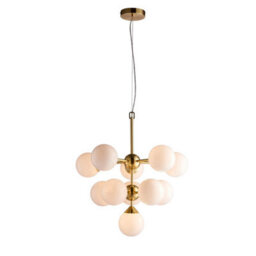 Luminosa Lighting Luminosa Oscar Globe Pendant Satin Brushed Gold Effect Plate & Gloss White Glass 11 Light Dimmable Ip20 - G9 - thumbnail 6
