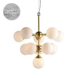 Luminosa Lighting Luminosa Oscar Globe Pendant Satin Brushed Gold Effect Plate & Gloss White Glass 11 Light Dimmable Ip20 - G9 - thumbnail 1