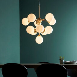 Luminosa Lighting Luminosa Oscar Globe Pendant Satin Brushed Gold Effect Plate & Gloss White Glass 11 Light Dimmable Ip20 - G9 - thumbnail 3