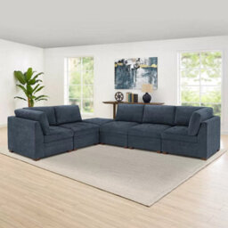 Xample Thomasville Tisdale Blue 6 Piece Modular Fabric Sofa With Storage Ottoman, Pocket Coil Seat Cushions & Solid Wood Legs - thumbnail 7