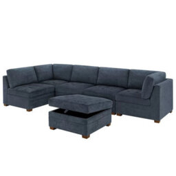 Xample Thomasville Tisdale Blue 6 Piece Modular Fabric Sofa With Storage Ottoman, Pocket Coil Seat Cushions & Solid Wood Legs - thumbnail 8
