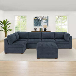 Xample Thomasville Tisdale Blue 6 Piece Modular Fabric Sofa With Storage Ottoman, Pocket Coil Seat Cushions & Solid Wood Legs