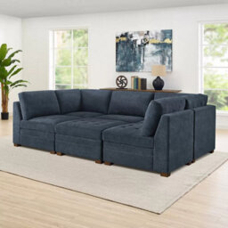 Xample Thomasville Tisdale Blue 6 Piece Modular Fabric Sofa With Storage Ottoman, Pocket Coil Seat Cushions & Solid Wood Legs - thumbnail 6