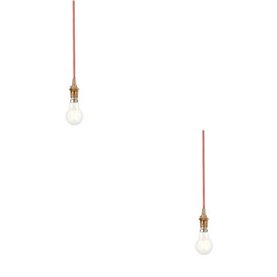 Loops Stylish 2 Pack Of Adjustable Hanging Pendant Lights In Brushed Aged Brass With Red Flex - image 1