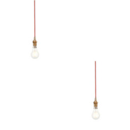 Loops Stylish 2 Pack Of Adjustable Hanging Pendant Lights In Brushed Aged Brass With Red Flex