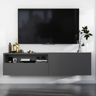 Heze Furniture Enjoy Minimalist Wall-Mounted Tv Unit With Open Shelf 120Cm - Graphite - image 1