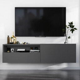 Heze Furniture Enjoy Minimalist Wall-Mounted Tv Unit With Open Shelf 120Cm - Graphite - thumbnail 1