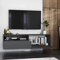 Heze Furniture Enjoy Minimalist Wall-Mounted Tv Unit With Open Shelf 120Cm - Graphite - thumbnail 2
