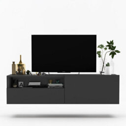 Heze Furniture Enjoy Minimalist Wall-Mounted Tv Unit With Open Shelf 120Cm - Graphite - thumbnail 4