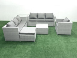 Fimous Wicker Pe Rattan Sofa Garden Furniture Set Armchair Square Coffee Table Big Stool Side Table Light Grey - thumbnail 2