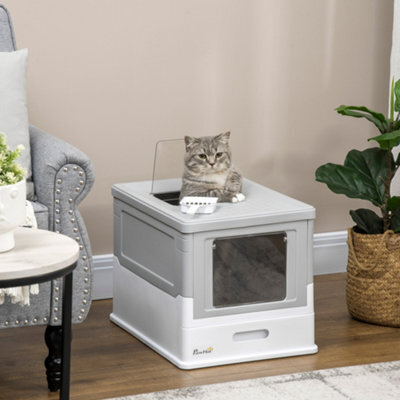 Pawhut Hooded Cat Litter Box, Pet Toilet W/ Scoop, Tray - Grey - image 1