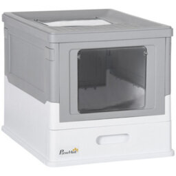 Pawhut Hooded Cat Litter Box, Pet Toilet W/ Scoop, Tray - Grey - thumbnail 2