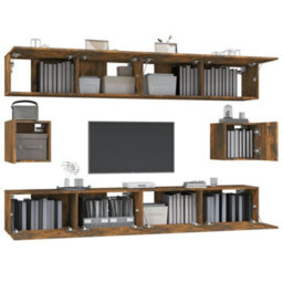 Berkfield 6 Piece Tv Cabinet Set Smoked Oak Engineered Wood - thumbnail 4