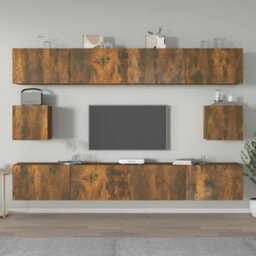Berkfield 6 Piece Tv Cabinet Set Smoked Oak Engineered Wood - thumbnail 1