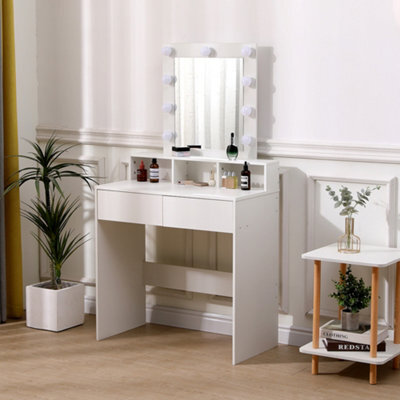 Living And Home White Mdf Makeup Dressing Table With Lighted Mirror - image 1
