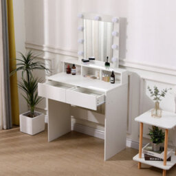 Living And Home White Mdf Makeup Dressing Table With Lighted Mirror - thumbnail 2
