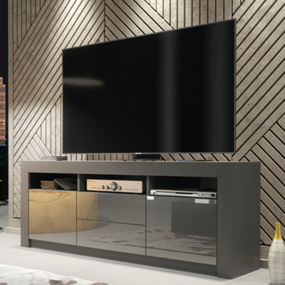 Modern Tv Unit 160Cm Dark Grey With High Gloss Doors - Creative Furniture - image 1