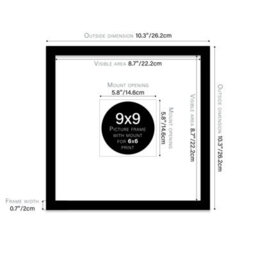 "9X9"" Black Picture Frame - 9X9"" Square Frame With 6X6"" Mount For 9X9""/6X6"" Pictures Art Deco Style Room Decor, 1 Pack" - thumbnail 2