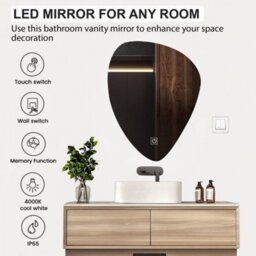 Arko Bathroom Teardrop Mirror With Led Lights 500X700mm - Wall Mounted Vanity Mirror - Illuminated Led Mirror - thumbnail 3