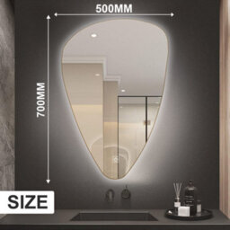 Arko Bathroom Teardrop Mirror With Led Lights 500X700mm - Wall Mounted Vanity Mirror - Illuminated Led Mirror - thumbnail 2