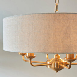 Loops Stylish Vintage Brass 6-Light Pendant Light With Natural Linen Shade - thumbnail 3