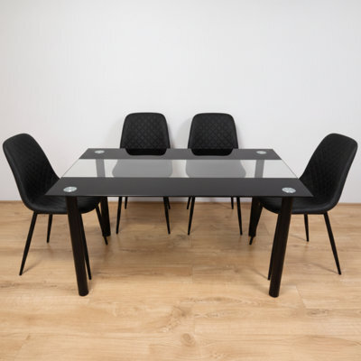 Kosy Koala Black Clear Glass 4 Gem Pattern Faux Leather Padded Black Chairs Dining Room Furniture - image 1