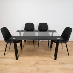 Kosy Koala Black Clear Glass 4 Gem Pattern Faux Leather Padded Black Chairs Dining Room Furniture - thumbnail 1