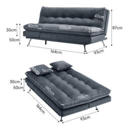 Thehotsale 2 In 1 Fabric Upholstered Tufted Sofa Bed Grey For Small Space - thumbnail 6