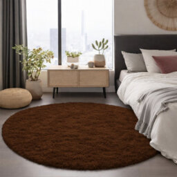 Aspire Homeware Non-Slip Brown Shaggy Rug Soft Fluffy Washable, Round Living Area And Bedroom Rug, (L)120Cm X (W)120Cm - thumbnail 7