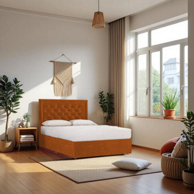 "Knight Sleep Ellis Orange Plush Bed Set With Mattress, 2 Drawers Same Side & 24""headboard 6Ft - Super King" - image 1