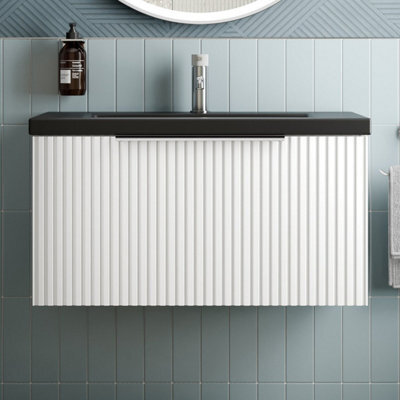 Affine Fluted 800mm Bathroom Vanity Unit Basin Wall Hung Cupboard Soft Close Matt White - image 1