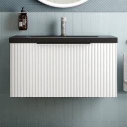 Affine Fluted 800mm Bathroom Vanity Unit Basin Wall Hung Cupboard Soft Close Matt White - thumbnail 1