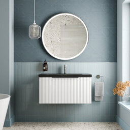 Affine Fluted 800mm Bathroom Vanity Unit Basin Wall Hung Cupboard Soft Close Matt White - thumbnail 2