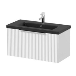 Affine Fluted 800mm Bathroom Vanity Unit Basin Wall Hung Cupboard Soft Close Matt White - thumbnail 5