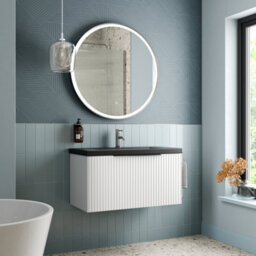 Affine Fluted 800mm Bathroom Vanity Unit Basin Wall Hung Cupboard Soft Close Matt White - thumbnail 3