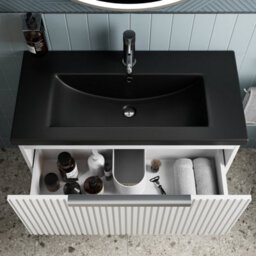 Affine Fluted 800mm Bathroom Vanity Unit Basin Wall Hung Cupboard Soft Close Matt White - thumbnail 4