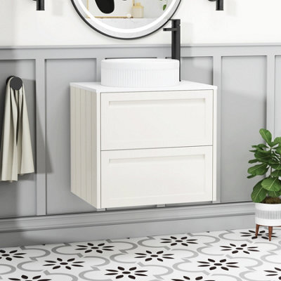 Royal Bathrooms Royal Bathroom Elmore 600mm Classic White Wall Mounted Bathroom Vanity Unit 2 Drawer Plain White Worktop With Round Basin - image 1
