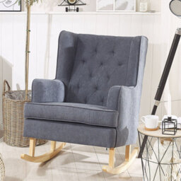 Beliani Rocking Chair, Grey Fabric Upholstery With Solid Rubberwood Rockers, Classic Retro Design - thumbnail 2