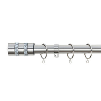 A.unique Home Diamante Barrel Metal Extendable Curtain Pole With Rings And Fittings (25/28mm) - Brushed Steel, 120Cm-220Cm Approx - image 1