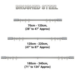 A.unique Home Diamante Barrel Metal Extendable Curtain Pole With Rings And Fittings (25/28mm) - Brushed Steel, 120Cm-220Cm Approx - thumbnail 6
