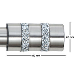 A.unique Home Diamante Barrel Metal Extendable Curtain Pole With Rings And Fittings (25/28mm) - Brushed Steel, 120Cm-220Cm Approx - thumbnail 5