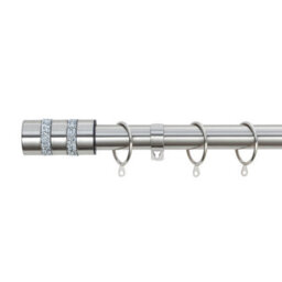 A.unique Home Diamante Barrel Metal Extendable Curtain Pole With Rings And Fittings (25/28mm) - Brushed Steel, 120Cm-220Cm Approx