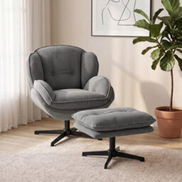 Armchair W/ Footstool, Swivel Accent Chair, Grey - thumbnail 5
