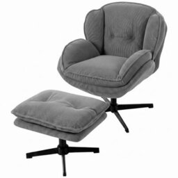 Armchair W/ Footstool, Swivel Accent Chair, Grey - thumbnail 4