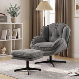 Armchair W/ Footstool, Swivel Accent Chair, Grey - thumbnail 6